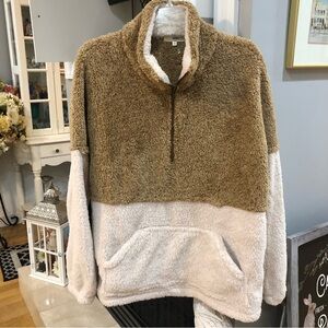 NEW Oversized Long Sleeve Teddybear Sherpa Half Quarter Zip Pullover